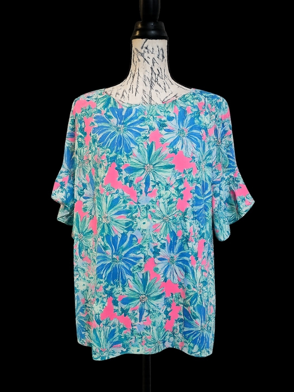 Lilly Pulitzer Aqua, Blue & Pink Floral Blouse